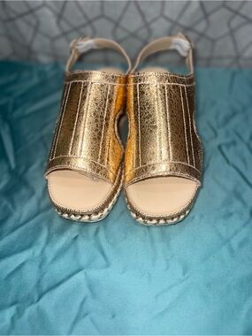 Rose Gold Metallic Espadrille Wedge Sandals. Size 36 EU | Size 5.5-6 US